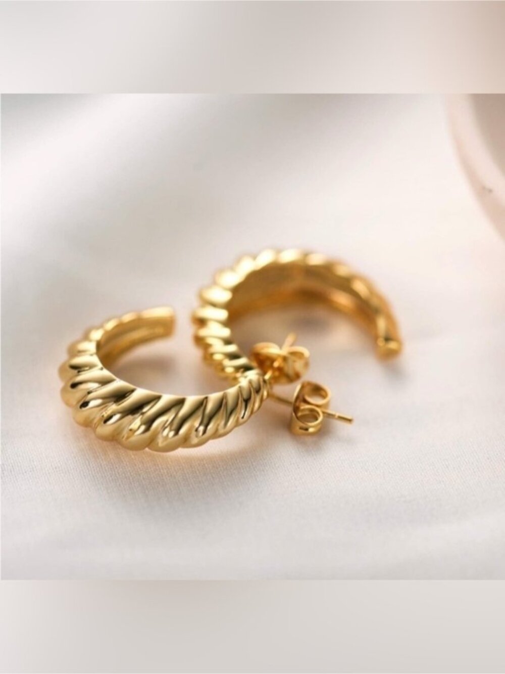 14k Gold Plated Crossiant Cuff Hoop Earrings